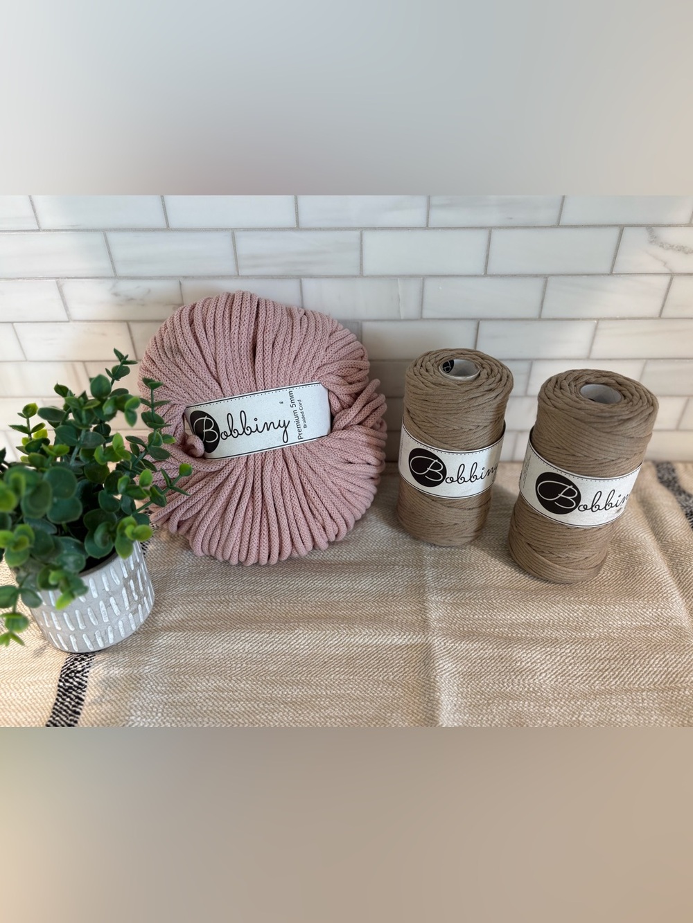 Bobbiny Sand 3mm Pastel Pink Cotton Macrame Cord